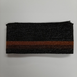 Katoenen boord gestreept lurex zwart brique bruin 6cm x 110cm.