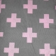coupon 100cm x 140cm canvas grijs/roze kruis