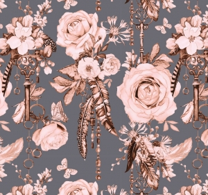 Katoenen tricot digital romantic roses