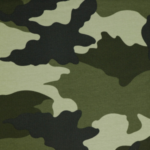 Katoenen tricot french terry camouflage groen
