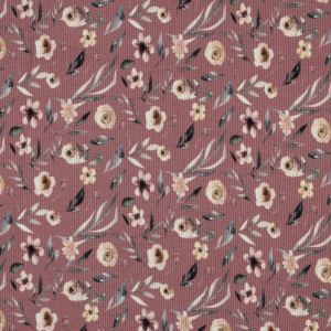 Katoenen tricot waffle met print flower op oud roze