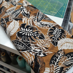 Viscose, katoen geweven leaves terra