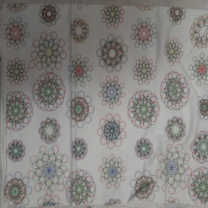M 14 coupon 40cm x 150cm katoenen tricot uni wit circles