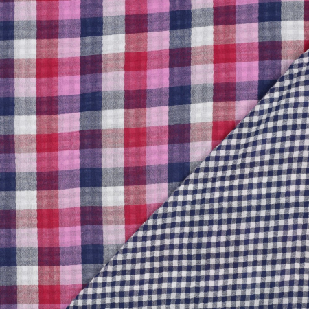 Poppy Double gauze double sided checks lila/navy